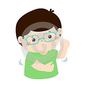 Boy with health problem allergy rash itching.