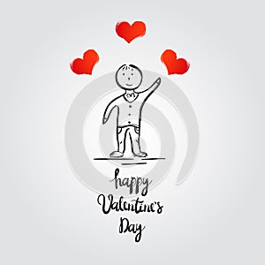 Boy with hearts. Valentine`s Day card. Vector illustration