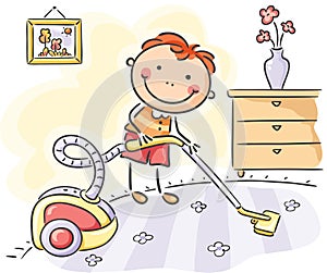 Boy helping his parents with the housework