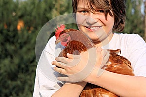 Boy with hen