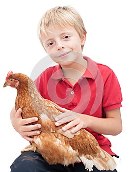 Boy and a hen.