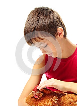 The boy with the hen