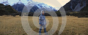 Boy hiking in the mountains