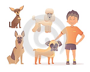 Boy with his dog. Vector illustration in flat design