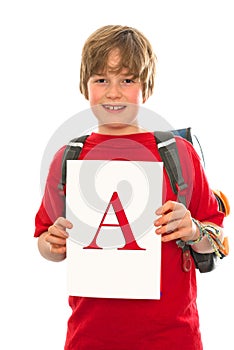 Boy with his good report card