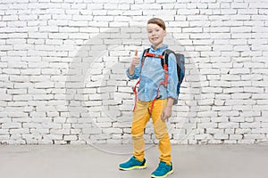 Boy with his rucksack going to school