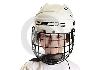 Boy in hockey helmet