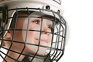 Boy in hockey helmet