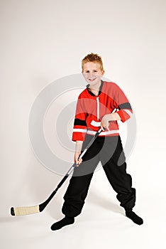Boy in hockey stance
