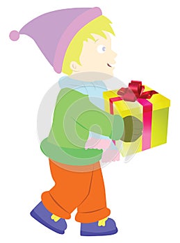 A boy hold gift box