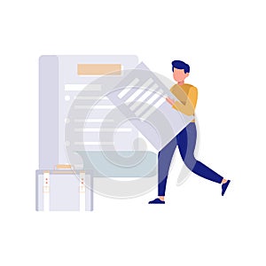 The boy is holding an agreement file