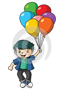 Boy Holding Balloons Color Illustration Design