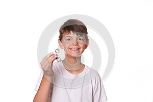 Boy holding fidget spinner