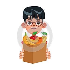 Boy holding a fruits box icon