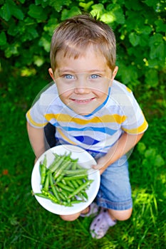 Boy holding a green Peas