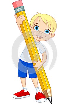 Boy holding pencil