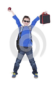 Boy holding school lunch