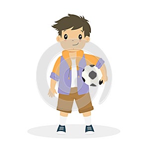 Boy Holding a Soccer Ball Cartoon Vector