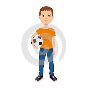 Boy is holding soccer ball. Cute baby with ball.