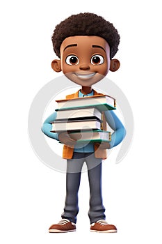 Boy Holding a Stack of Books in His Hands