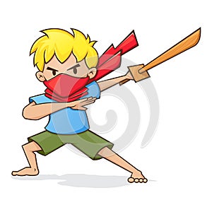 Boy Holding Wooden Sword Playing Ninja
