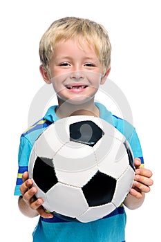 Boy holds soccer ball