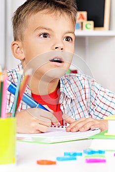 Boy homework at table
