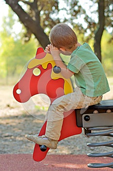 Boy on a horse on a playground