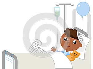 Boy in hospital bed, vector illustration