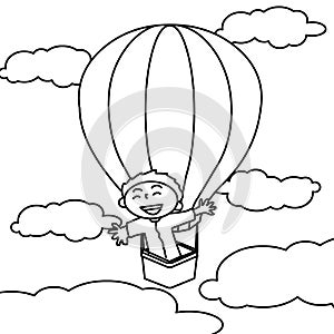 Boy in hot airballoon coloring page photo