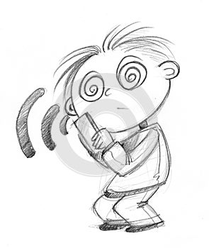 Boy hypnotized by a cell phone