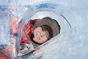 Boy with an ice sculpture, urban esp