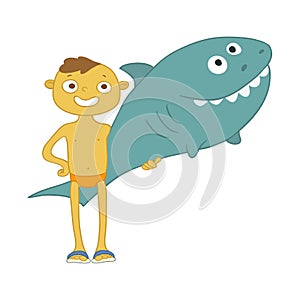 Boy with inflatable shark