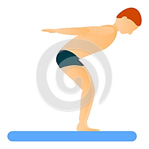 Boy jump diving board icon, cartoon style