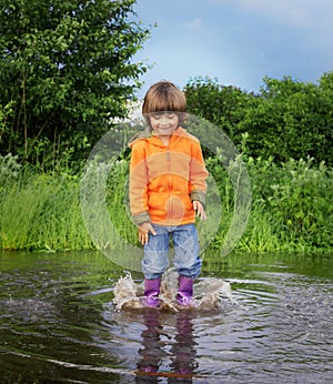 Boy jump in puddle