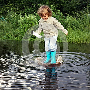 Boy jump in puddle