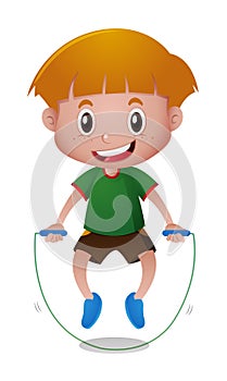 Boy jumping rope on white background