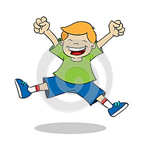 Boy jumping while smiling