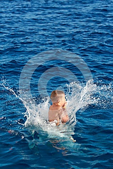 Boy jumping into water