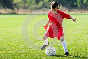 Boy kicking soccer ball