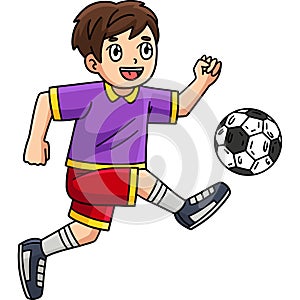 Boy Kicking Soccer Ball Cartoon Colored Clipart