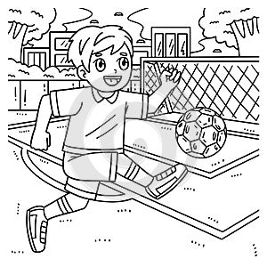 Boy Kicking Soccer Ball Coloring Page for Kids