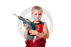 Boy kid with drill