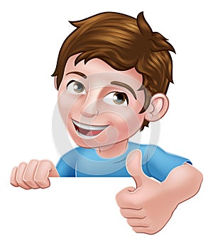 Boy Kid Thumbs Up Cartoon Child Peeking Over Sign