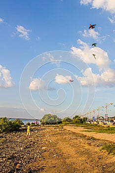 The boy Kite surfing.