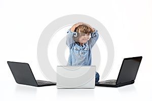 Boy with laptops