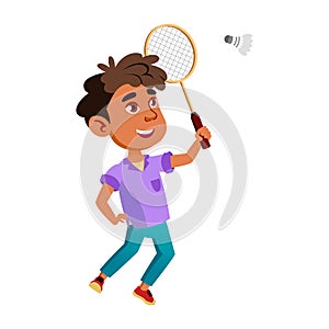 Boy Latin Infant Playing Badminton Game Vector