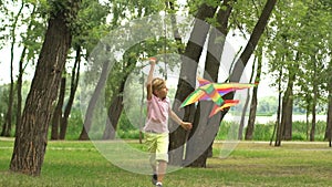 Boy launching kite in park, memories from childhood, happiness inspiration