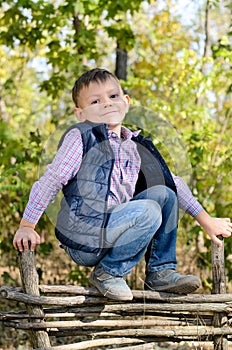 Boy Leaning on Arms on Top of Wooden Fence