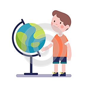 Boy learning geography with earth globe